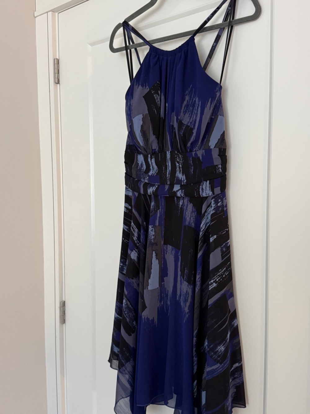 le château Navy and Black Printed Midi Halter Dress